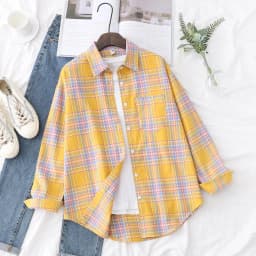 2023 New Fashion Loose Womens Plaid Shirt Fresh College Style Design Blouses And Tops Long Sleeve Casual Female Checked Clothes