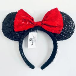 2024 Original Disney Mickey Ears Headband Shanghai Disneyland Minnie Leather Headband Hairband Sequin Bow Party Hair Accessories