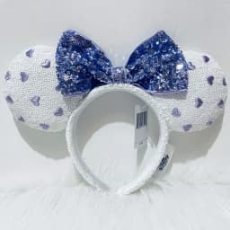 2024 Original Disney Mickey Ears Headband Shanghai Disneyland Minnie Leather Headband Hairband Sequin Bow Party Hair Accessories