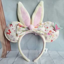 2024 Original Disney Mickey Ears Headband Shanghai Disneyland Minnie Leather Headband Hairband Sequin Bow Party Hair Accessories