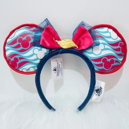 2024 Original Disney Mickey Ears Headband Shanghai Disneyland Minnie Leather Headband Hairband Sequin Bow Party Hair Accessories