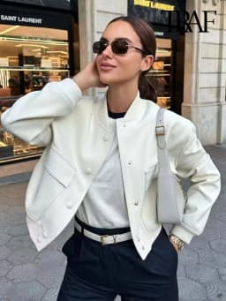 TRZA Women Fashion With Pockets Bomber Jacket Coats Vintage Long Sleeve Front Button Casual Female Outerwear Chic Tops