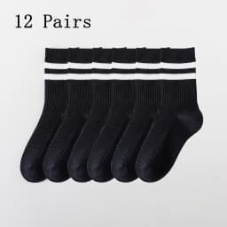 6 Pairs Men's Socks Spring Autumn Simple Casual Black White Striped Socks Breathable Mid Tube Sock High-quality Round Neck Socks
